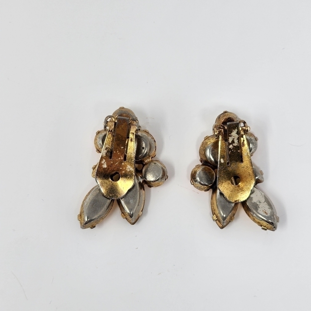 VINTAGE AMBER RINESTONE CLIP-ON EARRINGS. - Picture 2 of 4
